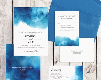 Blue Watercolor Wedding Invitation Set, Nautical Wedding Invitation, Seaside Wedding Invitation Set, Dusty Blue, Paperless Post | Water1