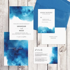 Blue Watercolor Wedding Invitation Set, Nautical Wedding Invitation, Seaside Wedding Invitation Set, Dusty Blue, Paperless Post Water1 image 1