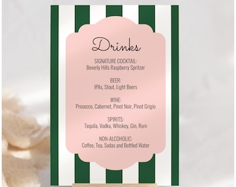 Beverly Hills Pink & Green Tabletop Menu Templates, Editable Menu, Printable Menu, Menu, DIY, Instant download | Banana1
