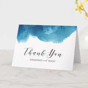 Watercolor Blue Wave Thank You Note Template, Editable Thank You, Printable Thank You, Digital, Online, DIY, Instant download Water01 image 3