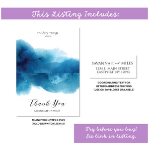 Watercolor Blue Wave Thank You Note Template, Editable Thank You, Printable Thank You, Digital, Online, DIY, Instant download Water01 image 2