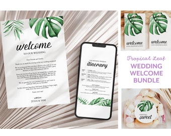Tropical Wedding Welcome Bag Bundle, Welcome Letter + Itinerary, Welcome Tags & Favor Labels, Wedding Welcome Printables | Trop1