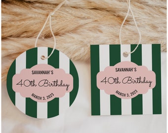 Beverly Hills Pink & Green Birthday Party Favor Tag Template, Editable Tag, Printable Tag, Digital, DIY, Instant download | Banana1