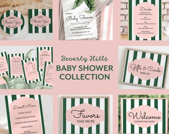 Troop Beverly Hills Baby Shower Bundle, Invitation, Menu, Games, Labels, Signs, Tags, Pink/Green Baby Shower Printables | Banana1