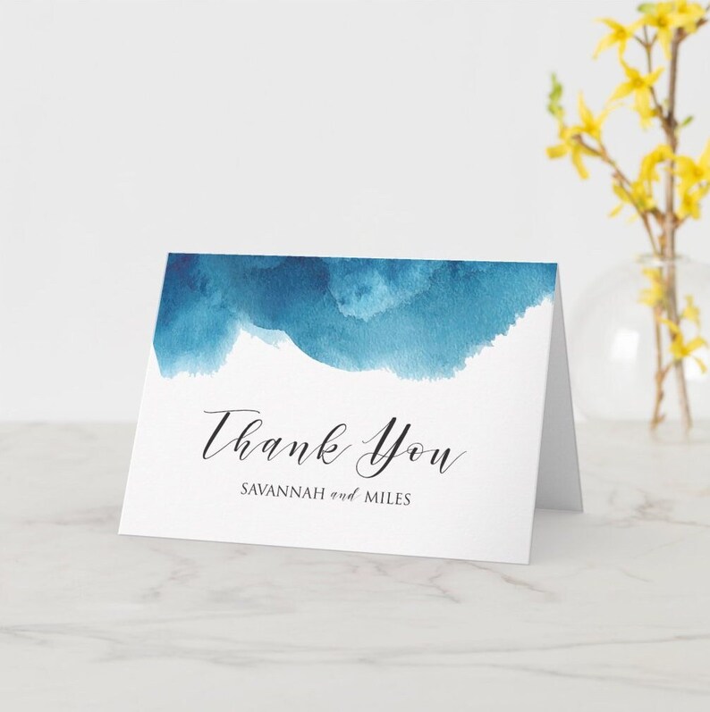 Watercolor Blue Wave Thank You Note Template, Editable Thank You, Printable Thank You, Digital, Online, DIY, Instant download Water01 image 3