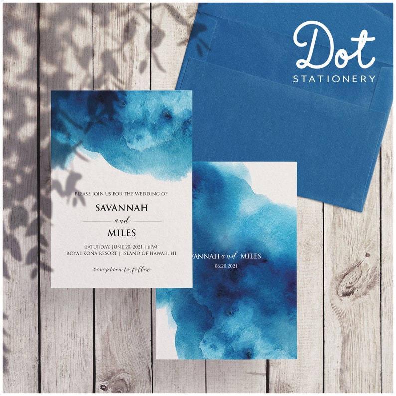 Blue Watercolor Wedding Invitation Set, Nautical Wedding Invitation, Seaside Wedding Invitation Set, Dusty Blue, Paperless Post Water1 image 2