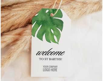 Tropical Welcome with Logo Favor Tags, Corporate Event Welcome Bag Tags, President's Club Welcome Tags | #Trop1