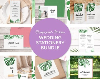Tropical Wedding Bundle, Beach Wedding Day of Bundle, Palm Leaves Wedding Reception Decor, Tropical Destination Wedding Decor | Trop1