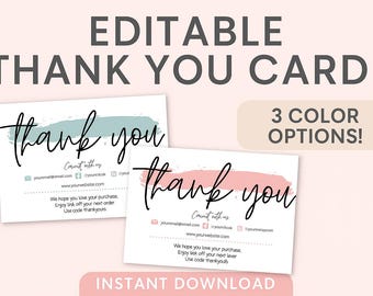 Editable Thank You Card Template for Small Business | Canva | Digital Download