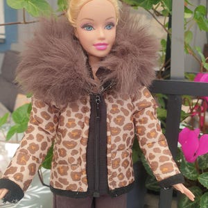 Handmade, Leopard Print Jacket with Real Zipper And A Removable Hoodie for Dolls