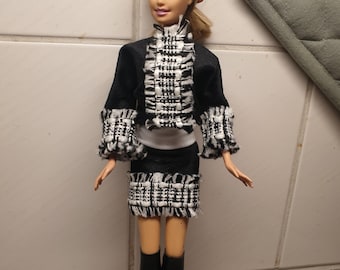 Handmade, Black and White Jacket and Skirt Doll Set