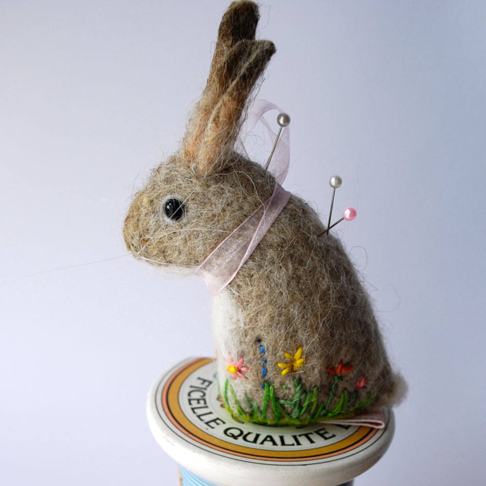 Original Handmade Needle Felted Pale Bunny Pin Cushion Etsy