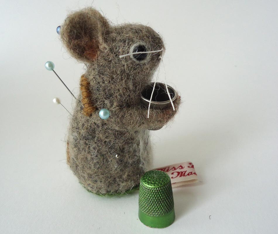 Needle Felted Mouse Pin Cushion with Vintage Thimble Etsy