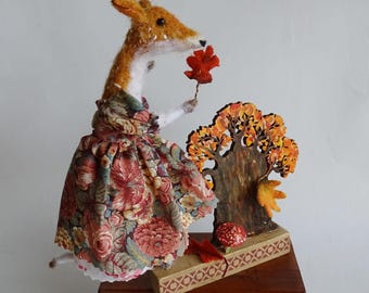 Original Animal Needle Felted Autumn Deer Catching Falling Leaves
