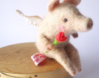 Needle Felted Animal  Cute Felted Piggy Putto