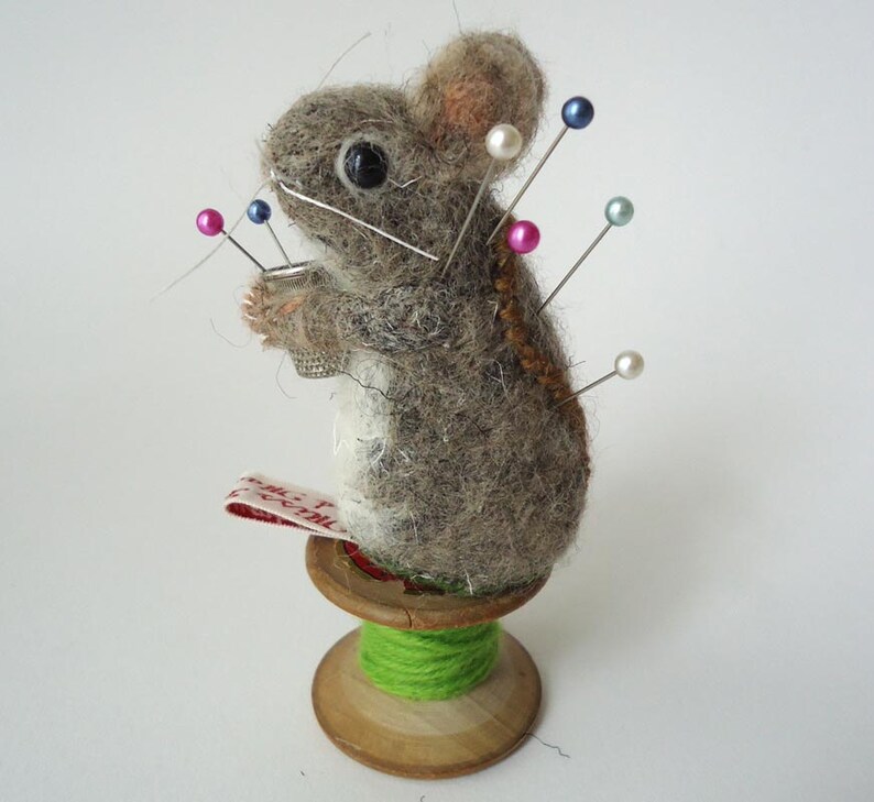 Needle Felted Mouse Pin Cushion with Vintage Thimble Etsy