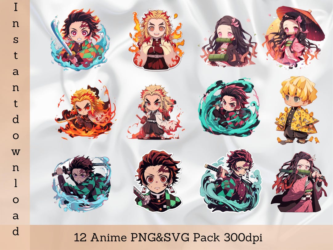 Anime Printable Sticker PNG Pack, Anime Sticker Set, Anime PNG, Anime