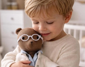 Linen Teddy Bear Doll with Clothes, Handmade Bear Toy 35 cm, Montessori Soft Toy, Nursery Decor, Gift for Kids, Heirloom Toy