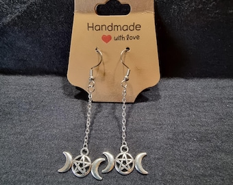 Mystical Handmade Pentagram and Moon Earrings - Enchanting Jewelry for Spiritual Souls - Perfect Gift for Dreamers