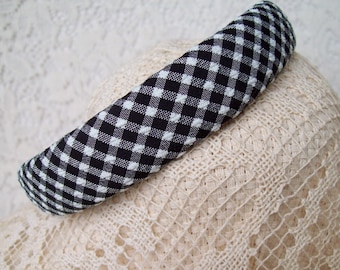 Preppy plaid headband ginham check black and white