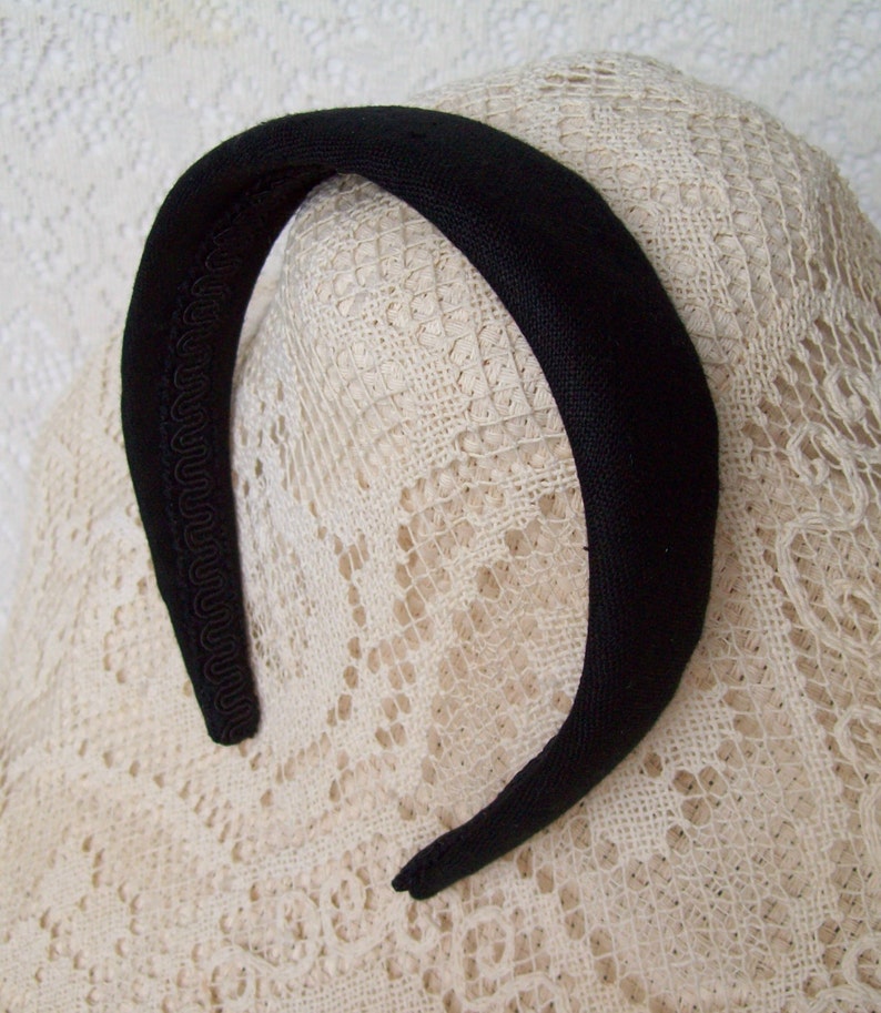 plain black hairband linen fabric image 1