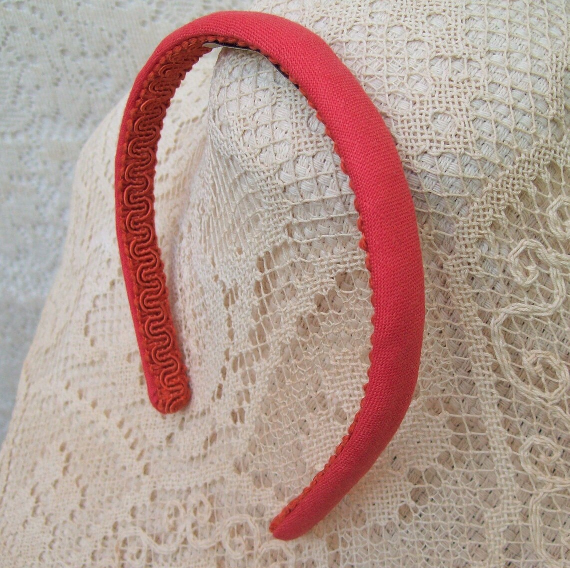 Orange linen headband narrow Etsy