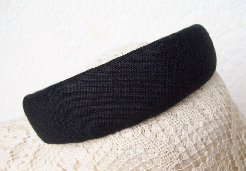 plain black hairband linen fabric image 2