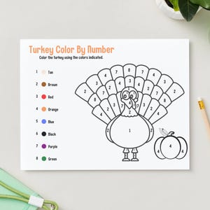 Kids Thanksgiving Color by Numbers Activity Download Instant Fun ...
