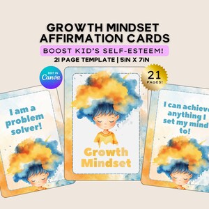 Wachstum Mindset Positive Affirmation Karten für Kinder Download Bearbeitbare und anpassbare Karten | Sofortiger Zugang für Empowerment und Positivität