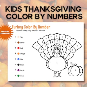 感謝祭の数字塗り絵：七面鳥アクティビティ（デジタルダウンロード）