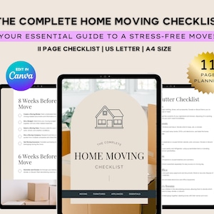 Complete Home Moving Checklist  Editable Moving Planner  Customizable Printable Guide | Instant Download for Organized Relocation | Canva