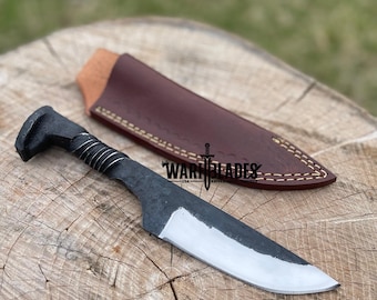 Hand Forged Railroad Spike Knife with Leather Sheath - Engraving Available