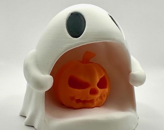 3d Print STL File | Spooky Ghost Eating a Pumpkin 3d Printed Sculpture | Halloween Decor | Digital Download | 3D Model