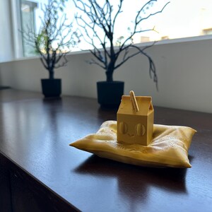 3d Print STL File | Cute Milk Carton on Pillow 3d Printed Sculpture |  Figurine | Digital Download | 3D Model