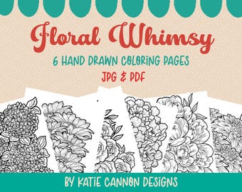Floral Whimsy Coloring Book Printable | Nature Inspired Coloring Pages