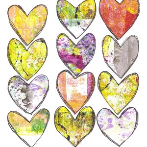 Mixed Media Printable Collage Sheet of 12 Hearts Art Journaling  Ephemera