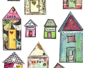 Mixed Media Printable Collage Houses Art Journaling  Ephemera