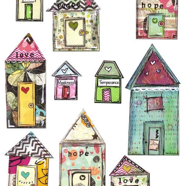 Mixed Media Printable Collage Houses Art Journaling  Ephemera