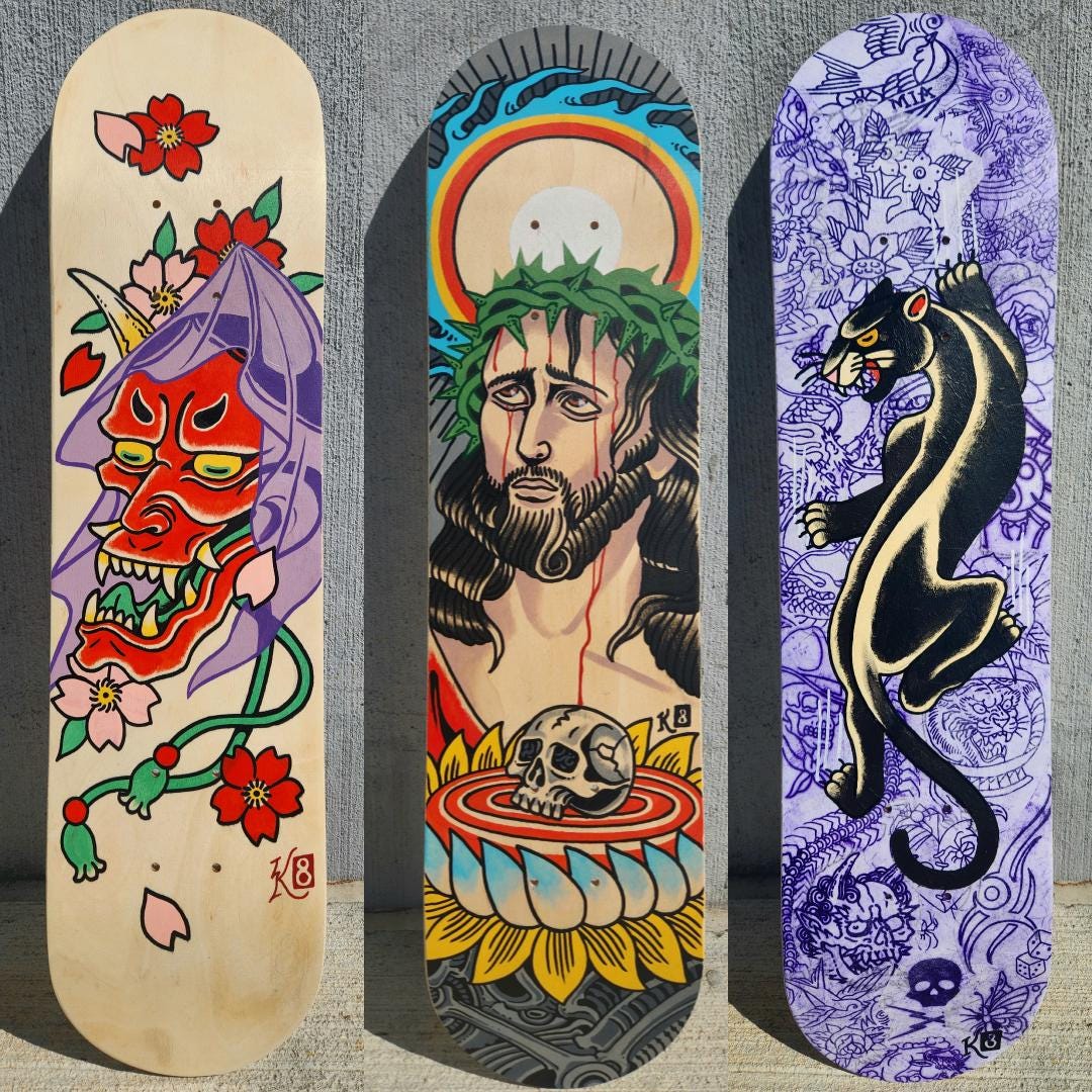 Planche De Skate Peinte à La Main - œuvre D'art Unique, Décoration Murale 20 Cm