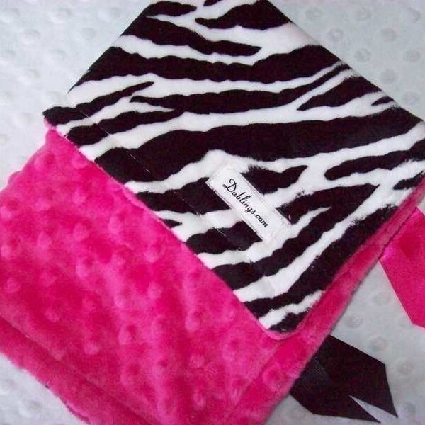 Minky Baby Blanket .... Little Dablings Lovey .....NEW.....Black and White Zebra with Hot Pink Dot Minky .....FREE SHIPPING