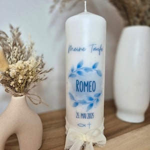 Personalized baptism candle with name, date and baptismal saying