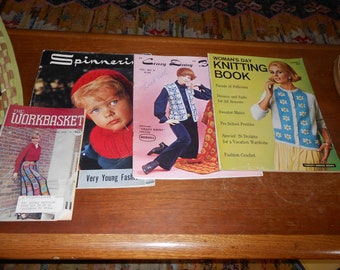 Four vintage kniting instruction books, crazy daisy boutique, Spinnerin young fashions, womans day knitting book