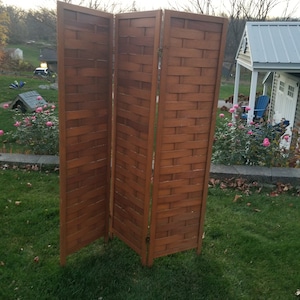 Vintage Wood Room Divider, Wood Room Divider Screen, Woven Room Divider Panels, Room Partition Screen, Mid Century Screen Divider Panel