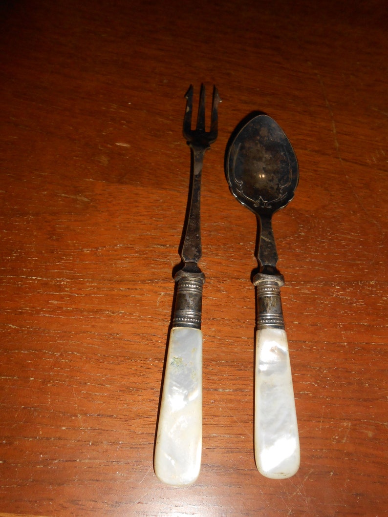 Antique Pickle Fork & Jam Spoon Mother of Pearl Handles Etsy
