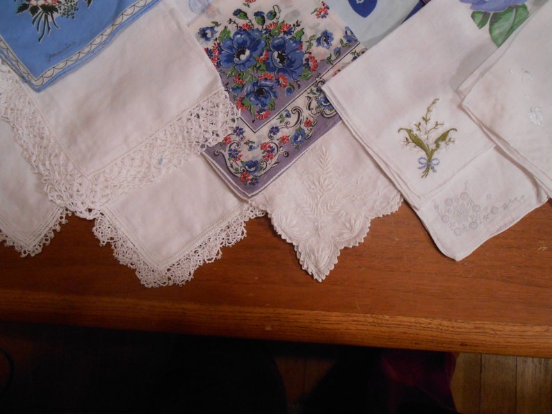 One dozen beautiful vintage hankies Shades of Blue and white, perfect for a wedding image 5