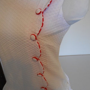 Vintage dress scooter skirt by Carol Brent for Mongomery Wards, white textured fabric with red and white polka dot lining