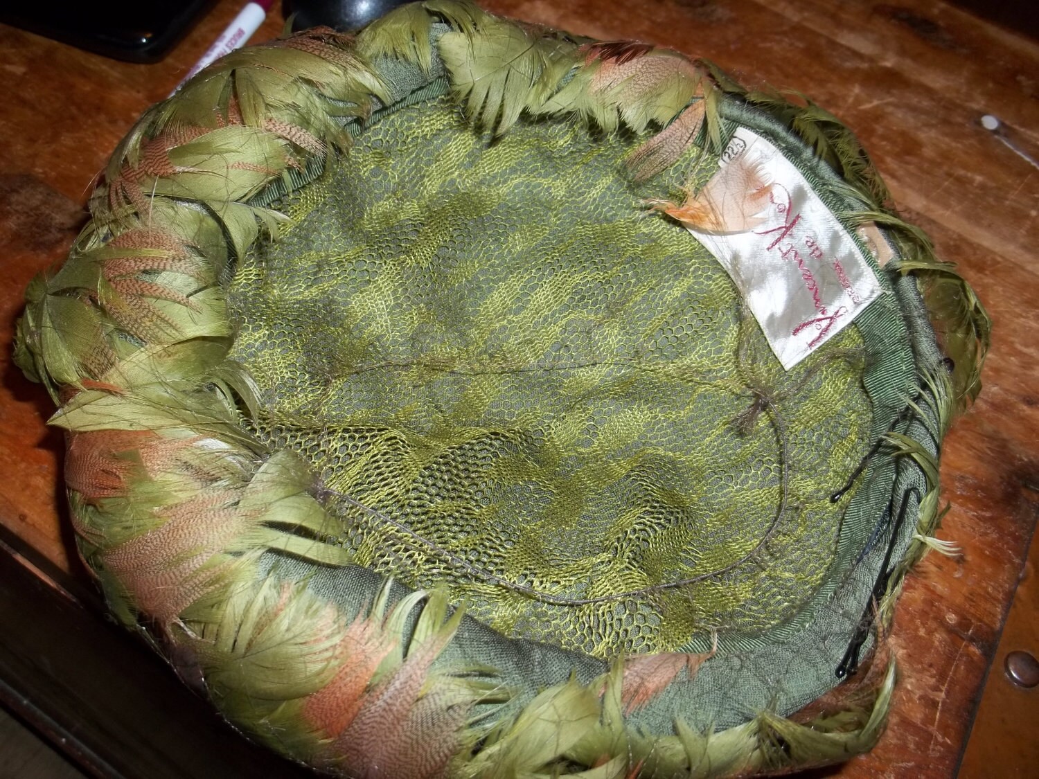 Vintage Designer Vincent Dekoven Original Green Feather Hat 
