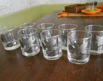 Vintage Libbey Metallic Leaf Old fashioned Glasses, Cocktail Glasses, Barware , Set of 8