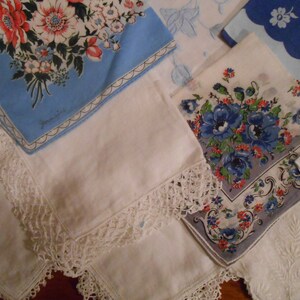 One dozen beautiful vintage hankies Shades of Blue and white, perfect for a wedding image 3