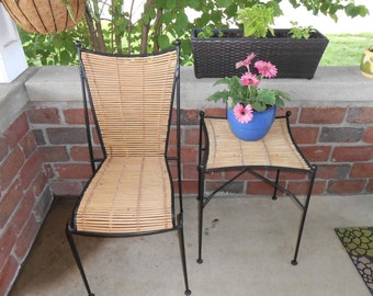 Iron & bamboo chair and side table designed by Pipsan Saarinen for Ficks Reed, c. Mid Century Modern Wrought Iron Table and Chair